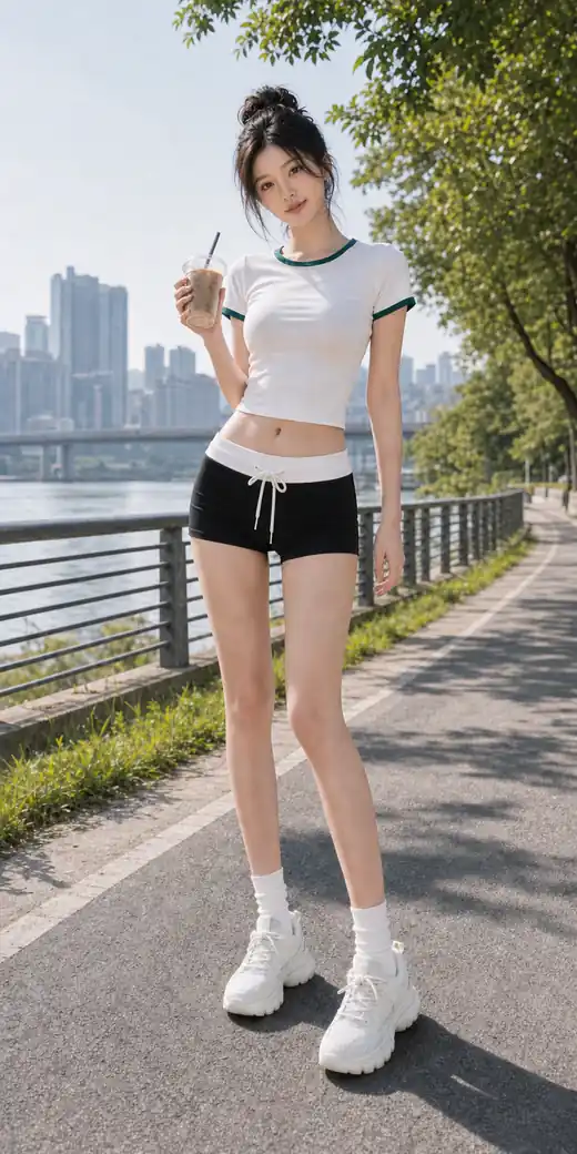 黑白拼色低腰运动短裤